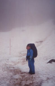 Diane crossing snowfield