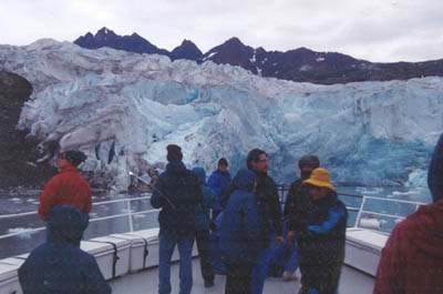 Parked at the face of a glacier