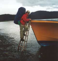 Getting off water taxi with dry boots.