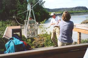 Hauling the tram across the creek was hard work!