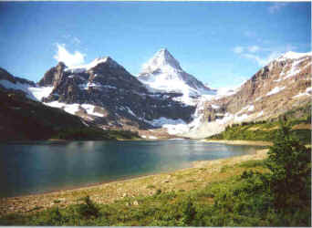 Lake Magog and Mt Assiniboine on a clear day.