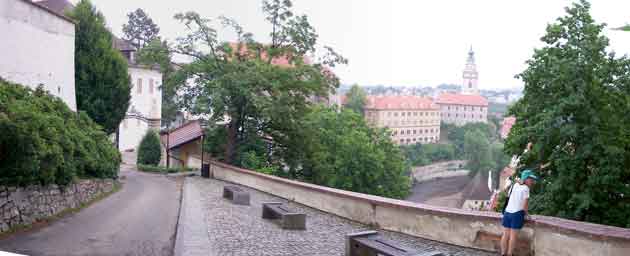 Walk behind chateau overlooks Cesky Krumlov